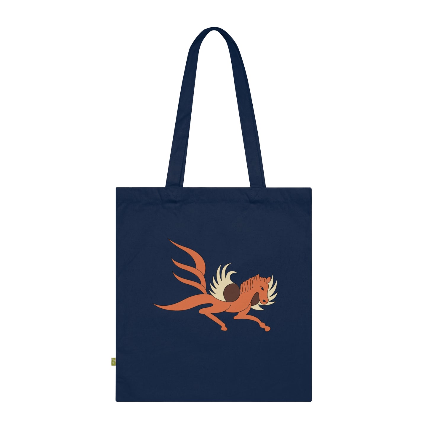 Artistic Organic Cotton Tote Bag with Flying Horse & Floral Designs