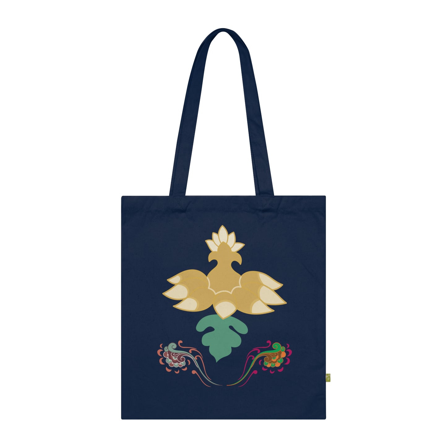 Artistic Organic Cotton Tote Bag with Flying Horse & Floral Designs