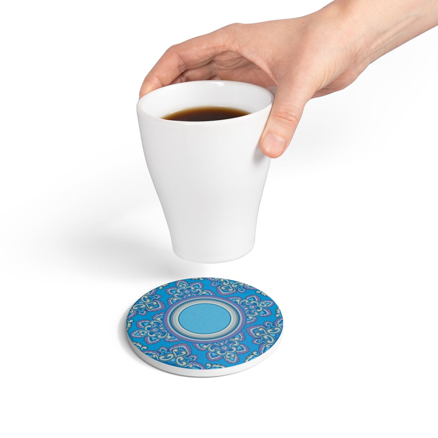 Elegant Blue Floral Ceramic Coaster - Stylish Drinkware Accessory for Home Decor